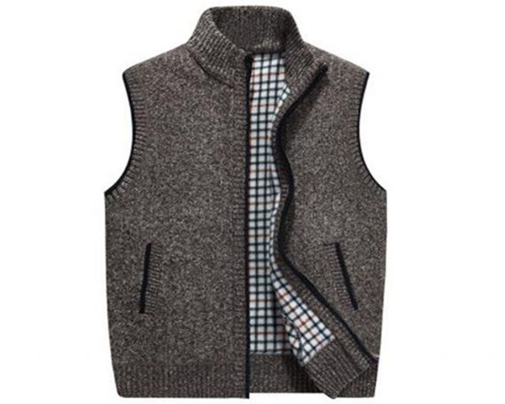 Stand Collar Thick Knit Cardigan Sleeveless Sweater Vests - 13246278