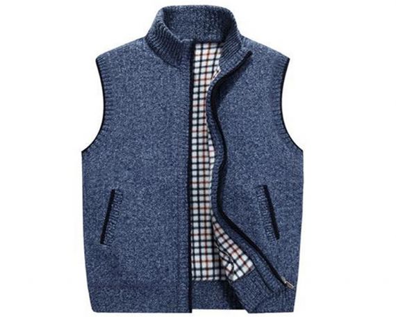 Stand Collar Thick Knit Cardigan Sleeveless Sweater Vests - 13246278