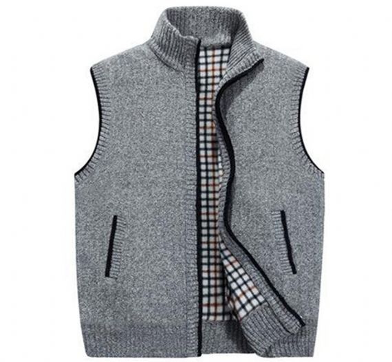 Stand Collar Thick Knit Cardigan Sleeveless Sweater Vests - 13246278