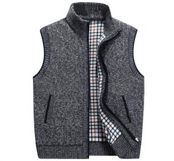 Stand Collar Thick Knit Cardigan Sleeveless Sweater Vests - 13246278