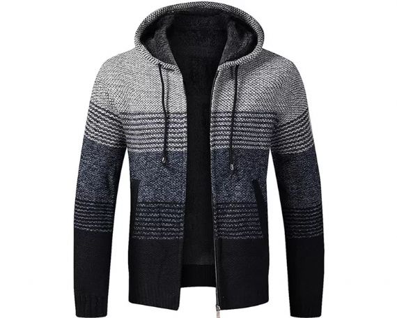 M L Youth Plush Loose Hooded Cardigan Knitted Sweater - 13246435