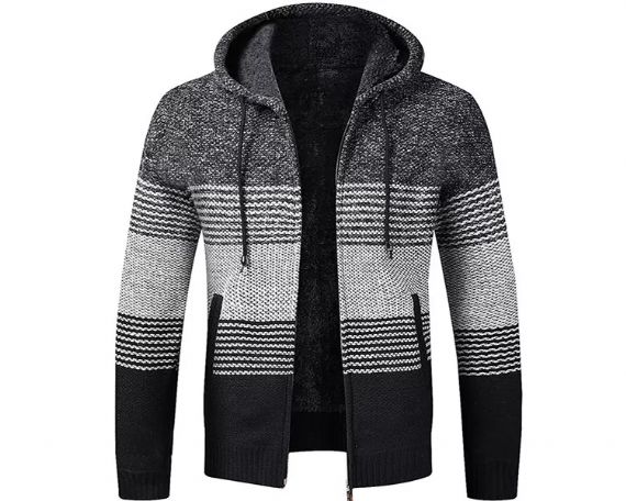 M L Youth Plush Loose Hooded Cardigan Knitted Sweater - 13246435