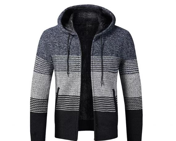 M L Youth Plush Loose Hooded Cardigan Knitted Sweater - 13246435