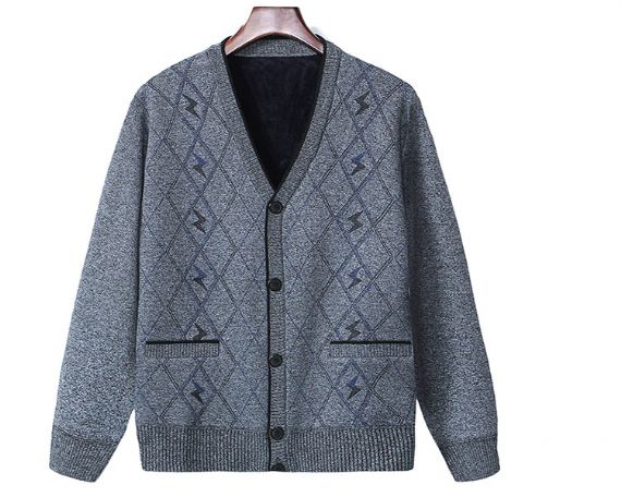 Plain V Neck Cardigan Argyle Pattern Embroidery Sweater - 13246778