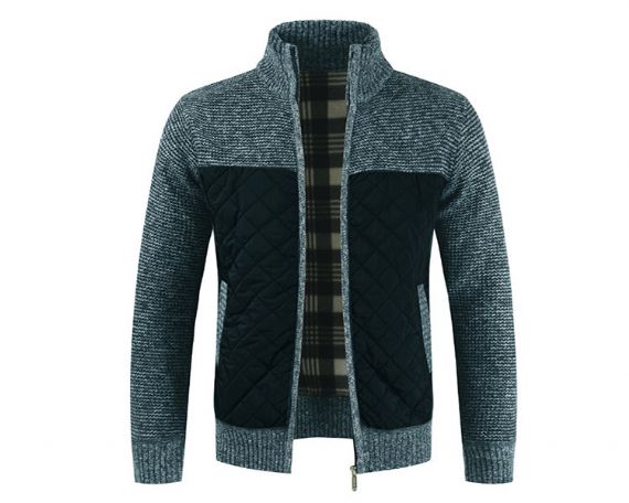 Embroidered Stitching Zipper Long Sleeve Knit Sweaters - 13246980