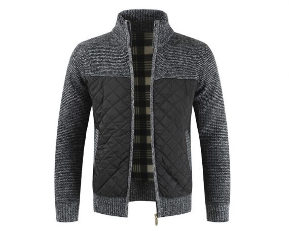 Embroidered Stitching Zipper Long Sleeve Knit Sweaters - 13246980