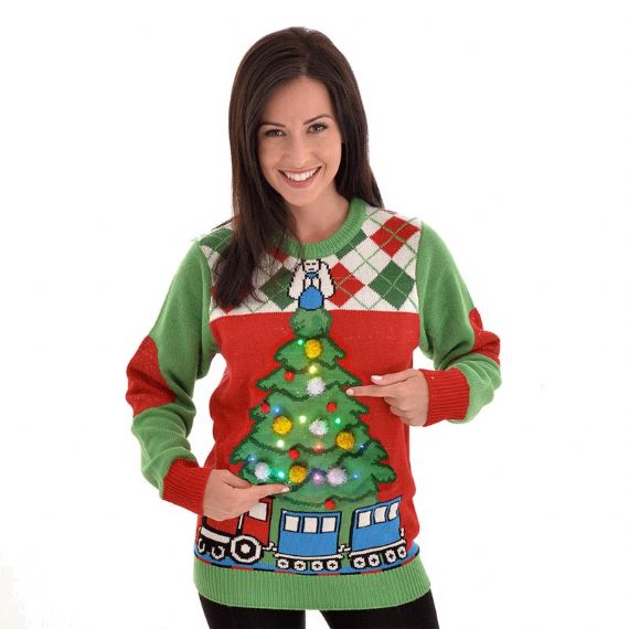 Train Pine Crew Neck Mens Light Up Ugly Christmas Sweater - 11153751