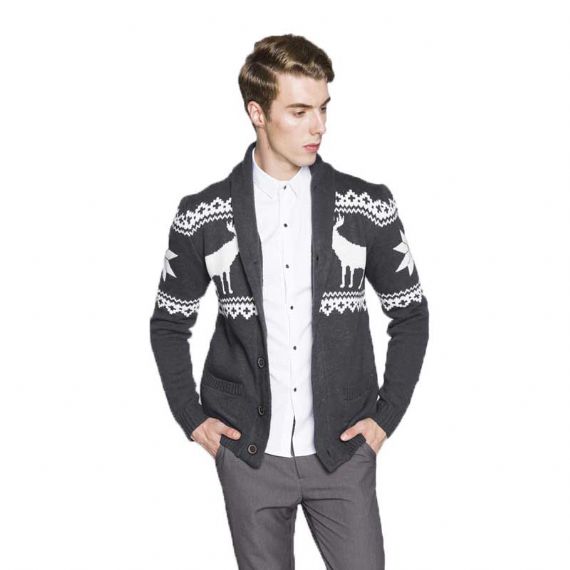 Heavy Gauge Knitted Shawl Neck Mens Christmas Cardigan - 11179954