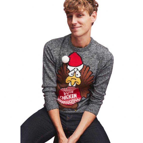 Round Neck Ugly Chicken Christmas Sweater - 11179957