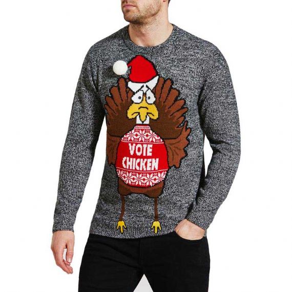 Round Neck Ugly Chicken Christmas Sweater - 11179957