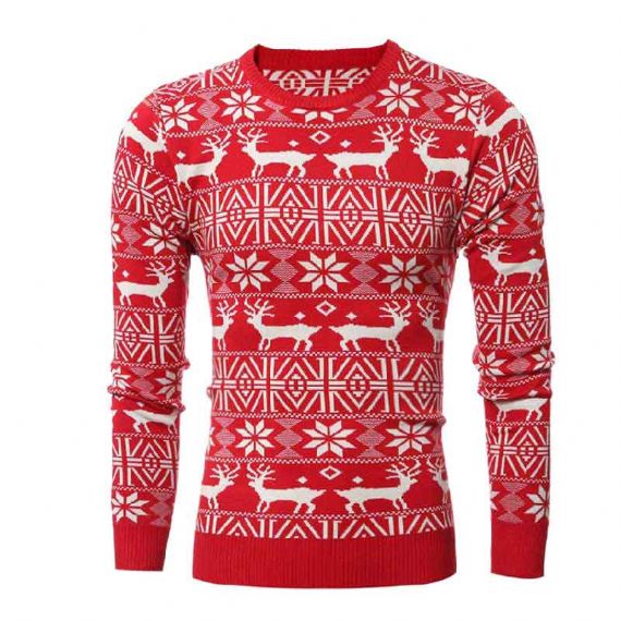 Custom 12gg Jacquard Ugly Reindeer Mens Red Christmas Sweater - 11179964