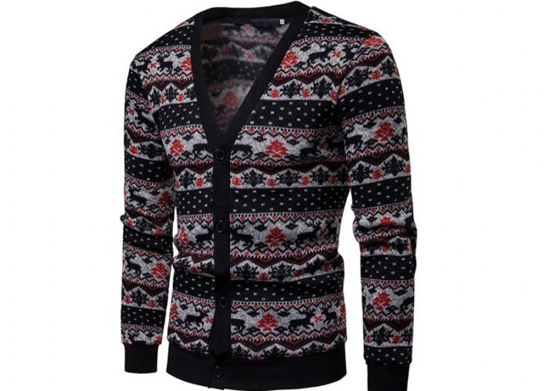 Cotton Acrylic Allover Print Ugly Christmas Sweater V Neck Button Cardigan Christmas Jumpers - 11658034