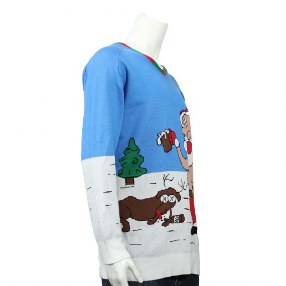 Jacquard Knitted Drunk Santa And Reindeer Ugly Christmas Sweaters - 11667442