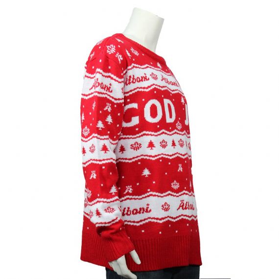 Red And White Letters Jacquard Crew Neck Best Mens Christmas Sweaters Supplier - 11667696