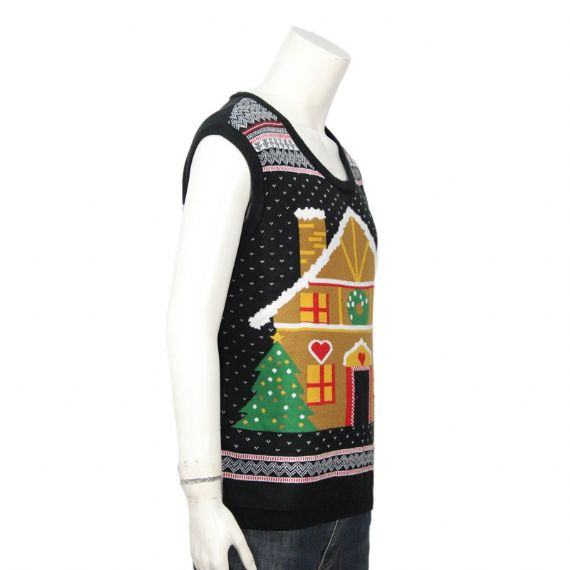 Custom Novelty Fireplace Knitted Xmas Sleeveless Vest - 12128010