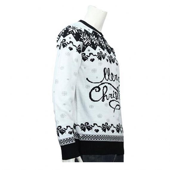 Classic Black And White Jacquard Knitted Merry Christmas Sweater For Men - 12133698
