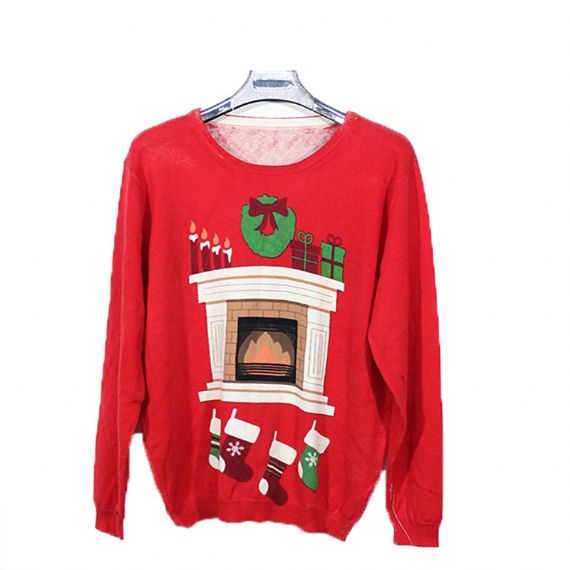 Mens Red Round Neck 12 Gauge Christmas Sweater With Fireplace Patterns For Adult - 12133787