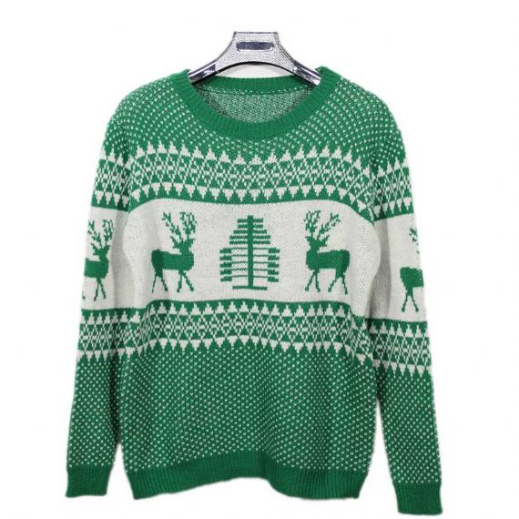 Men's Winter Green Cotton Long Sleeve Holiday Reindeer Ugly Christmas Sweater - 12133882