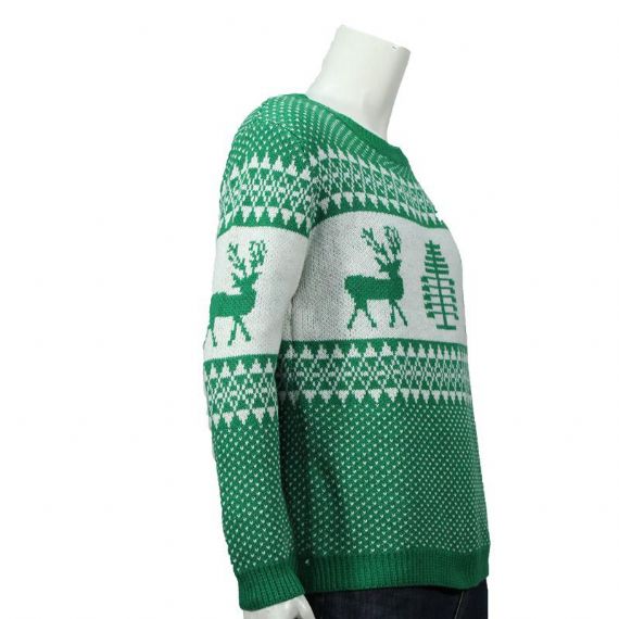 Men's Winter Green Cotton Long Sleeve Holiday Reindeer Ugly Christmas Sweater - 12133882