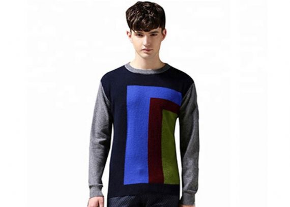 Spring Mens Cotton Pullover 12 Gauge Crew Neck Intarsia Patterns Colourful Jumper - 11202618