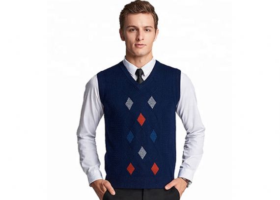 Mens Argyle Sleeveless Sweater Vest Acrylic V Neck Spring Cable Knitted Jumper - 11202734
