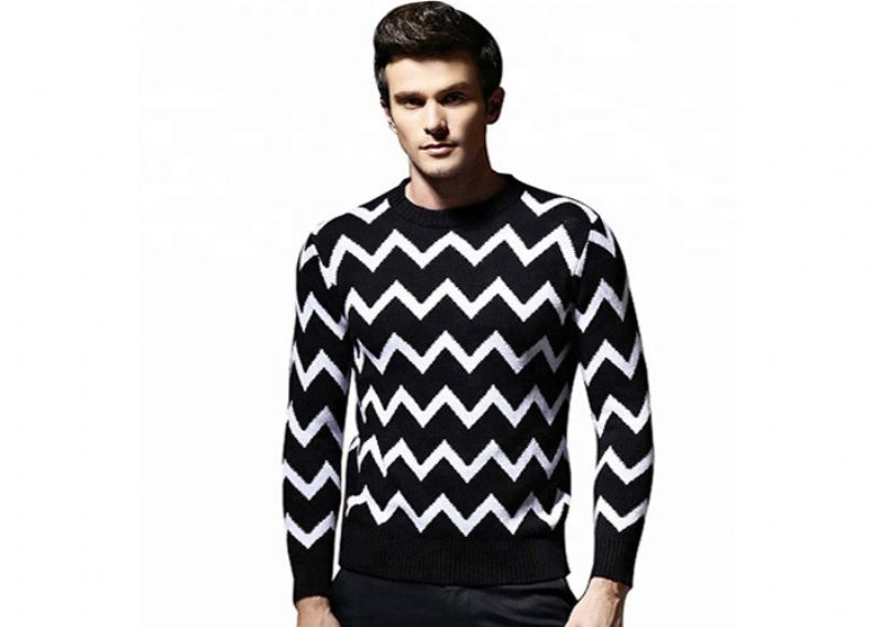 Jacquard Pattern Nylon Mens Round Neck Long Sleeve Pullover Sweaters For Spring - 11202756