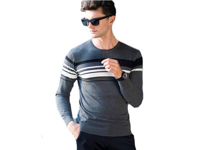Thin Wool Casual Men's Roundneck Sweater Flat Knitting Patterns Jacquard Style - 11202970