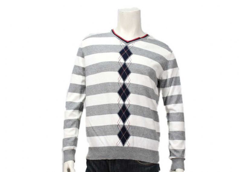 Mens Spring Intarsia Knitting Patterns V Neck Soft Yarn Striped Pullover Sweater - 11988057