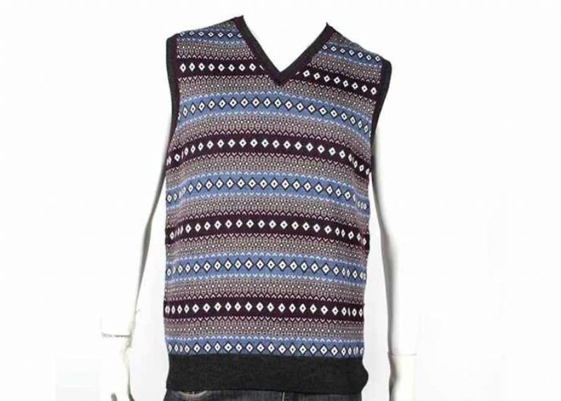 V Neck Design Fall Mens Cable Knit Sweater Sleeveless Vest In Jacquard Pattern - 11989460