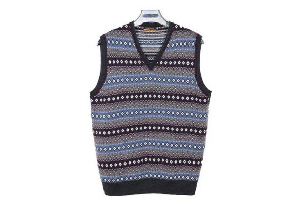 V Neck Design Fall Mens Cable Knit Sweater Sleeveless Vest In Jacquard Pattern - 11989460