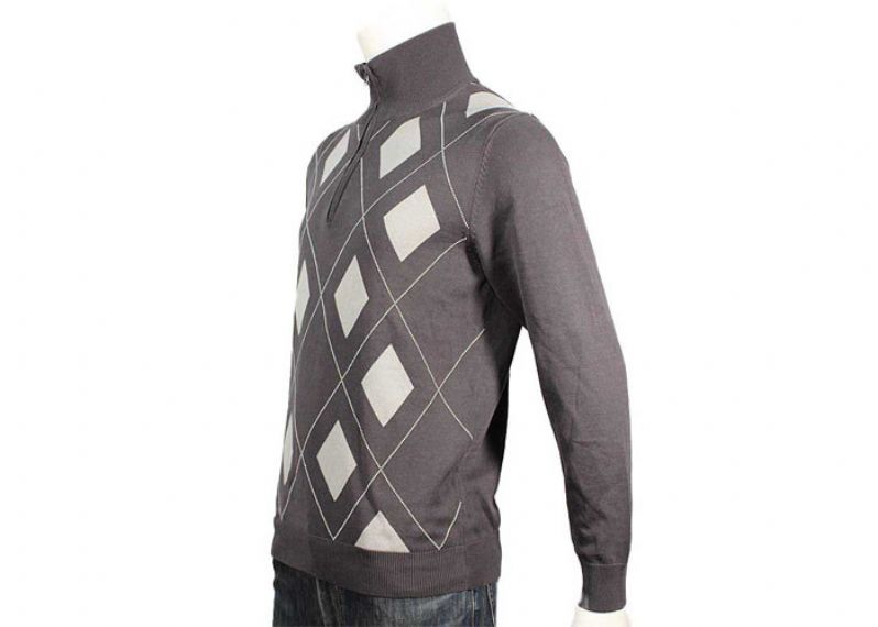 Classic Intasia Pattern High Neck Knitted Pullover Sweater With Zipper - 11989635