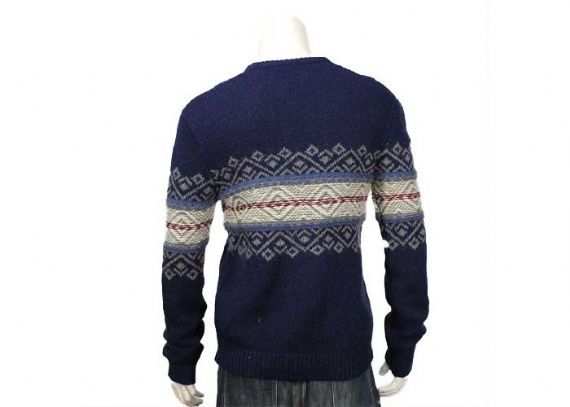Jacquard Mens Knit Sweater Woolen Navy O Neck Rib Sleeve Pullover Sweater - 11999035
