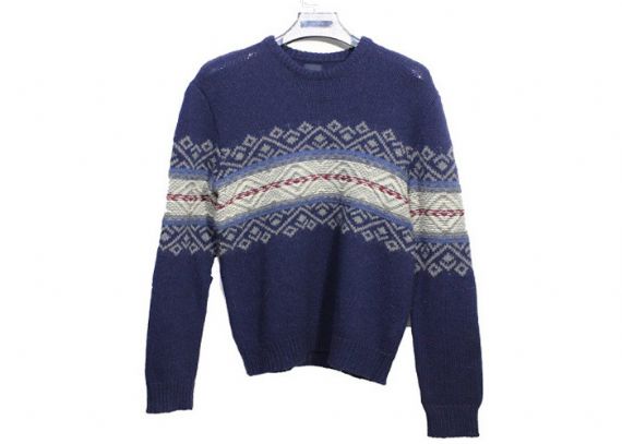 Jacquard Mens Knit Sweater Woolen Navy O Neck Rib Sleeve Pullover Sweater - 11999035