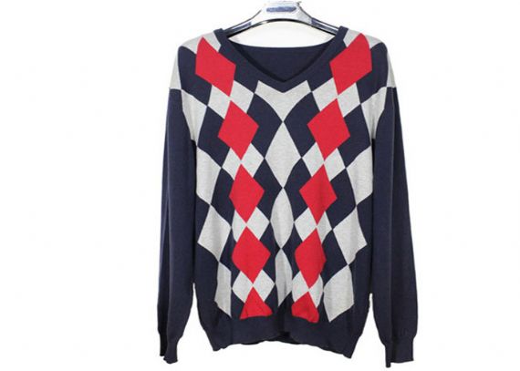 Argyle Sweater Design For Men Intarsia Patterns V Neck Long Sleeve Knitted Jumper - 11999935
