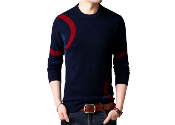 Rib Knitted Pure Cashmere Sweaters Round Collar Long Sleeve Stripe Type - 11272392