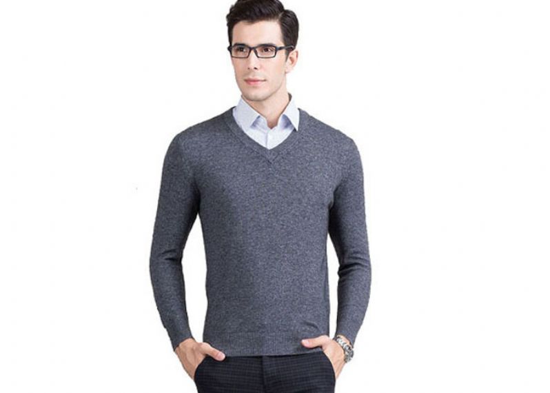 100% Pure Cashmere Sweaters V Neck Men Pullover Breathable Business Style - 11272396