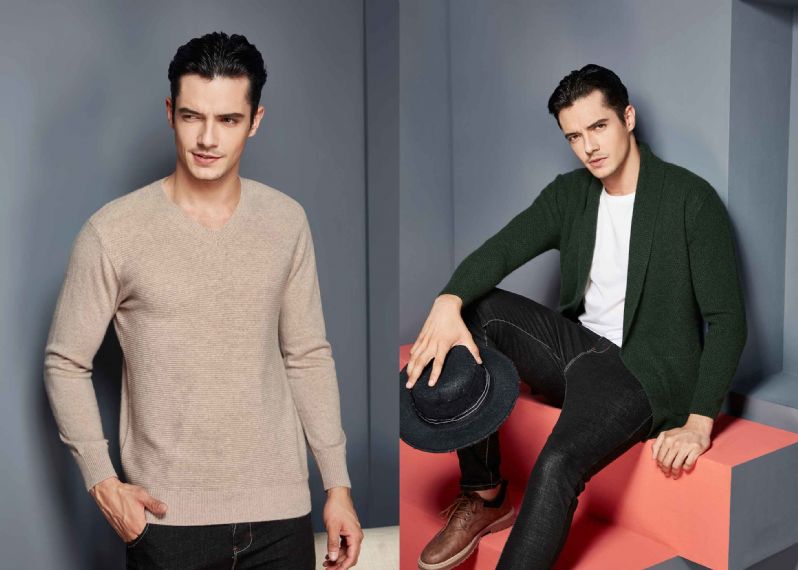 British Style Made To Measure Sweaters , Cashmere Cardigan Sweater With Rib Hem - 11272398