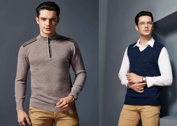 British Style Made To Measure Sweaters , Cashmere Cardigan Sweater With Rib Hem - 11272398