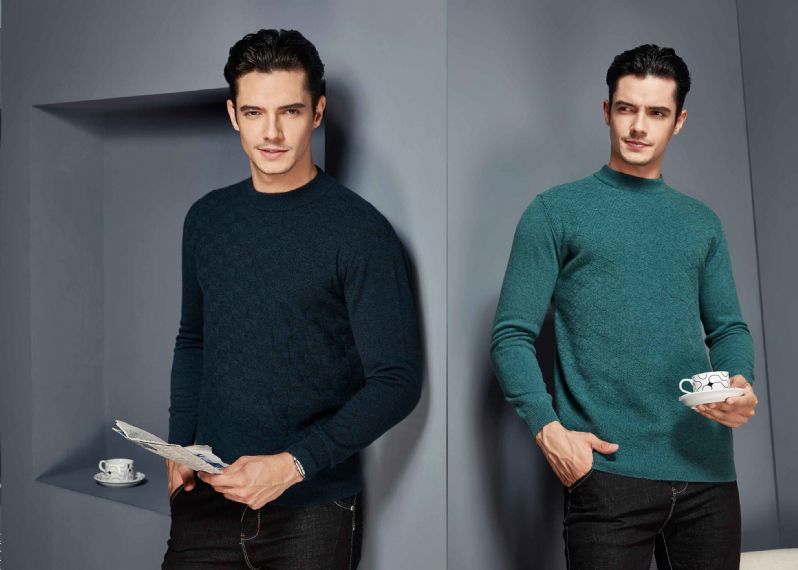 Mens Round Neck Long Sleeve Handcraft Sweaters Pure Cashmere Sweaters - 11272404
