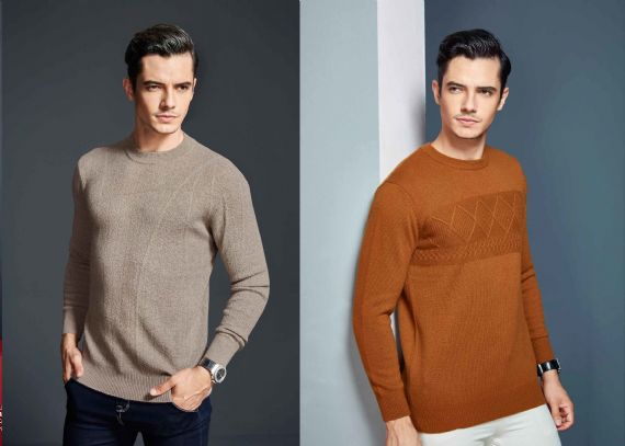 Mens Round Neck Long Sleeve Handcraft Sweaters Pure Cashmere Sweaters - 11272404