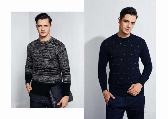 Intarsia Crew Neck Cashmere Clothing Custom Knitted 100 Cashmere Sweater - 11272412