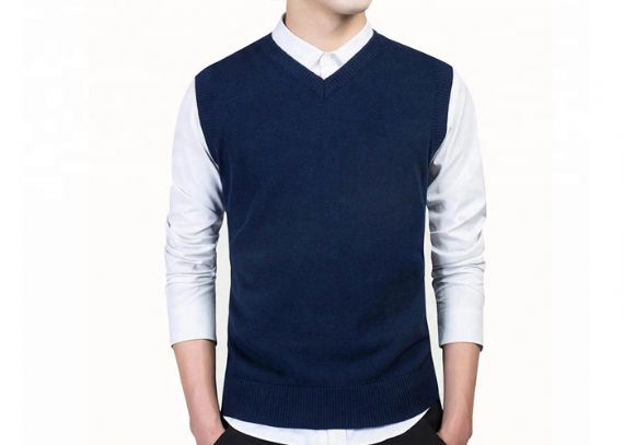 V Neck Office Knitted Jersey Pattern Cotton Mens Black Sleeveless Sweater Vest - 11613313