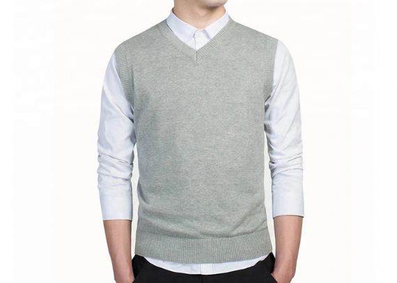 V Neck Office Knitted Jersey Pattern Cotton Mens Black Sleeveless Sweater Vest - 11613313