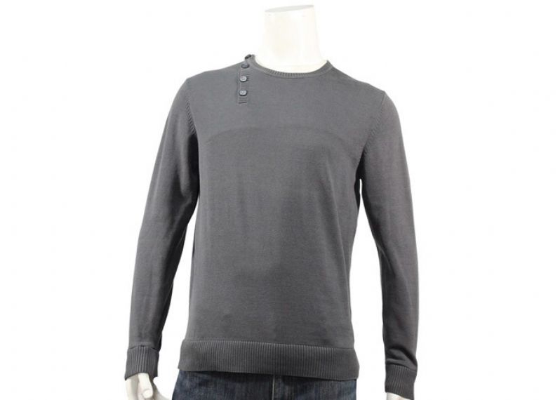 Long Sleeve Grey Color Mens Knit Sweater False Two Button Up On Shoulder - 11989710