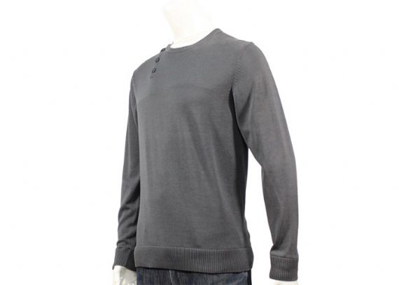 Long Sleeve Grey Color Mens Knit Sweater False Two Button Up On Shoulder - 11989710