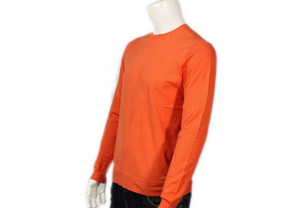 Orange Mens Pullover Sweater Plain Knitted Cotton And Spandex For Autumn - 11997507