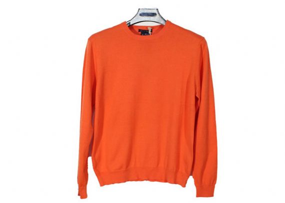 Orange Mens Pullover Sweater Plain Knitted Cotton And Spandex For Autumn - 11997507