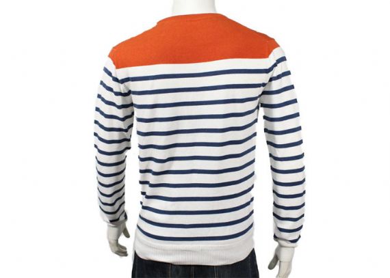 Plain Crew Neck Mens Knit Sweater For Spring And Autumn Blue And White Striped - 11997628
