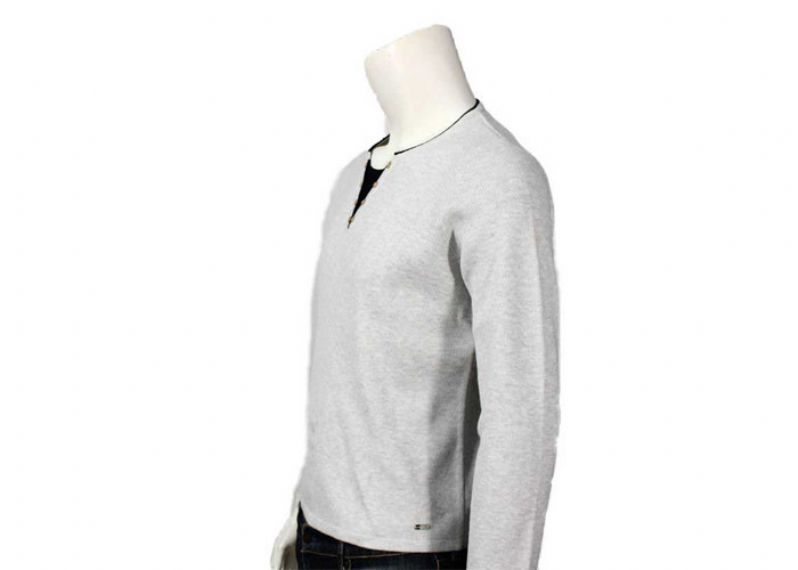 Long Sleeve Mens Cotton Sweaters Stylish V Neck Button Full Needle Knitted Pullover - 11998678
