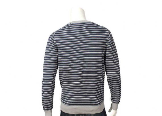 Mens Fine Knit Cotton Acrylic Jumper Or Sweater V Neck Rib Sleeve Stripe Pattern - 11999241